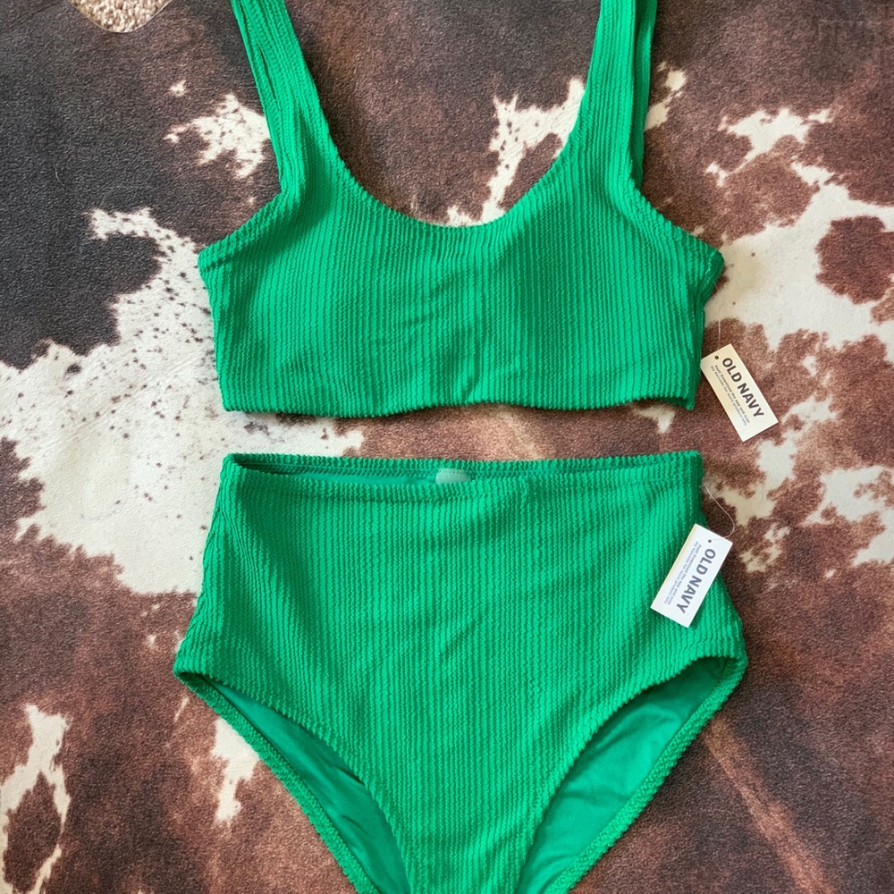Old Navy Vibrant Green Textured Bikini